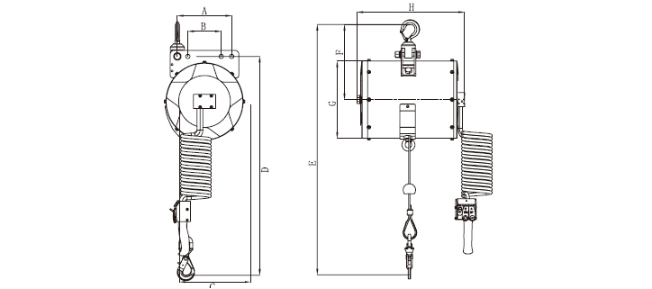 LSB型單繩氣動平衡器尺寸圖