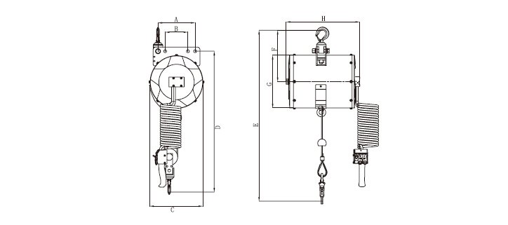 LSB-R型動滑輪氣動平衡器尺寸圖