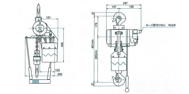 RHL-500\RHL-500拉桿式氣動(dòng)葫蘆尺寸參數(shù) RHL-500\RHL-500拉桿式氣動(dòng)葫蘆尺寸參數(shù)