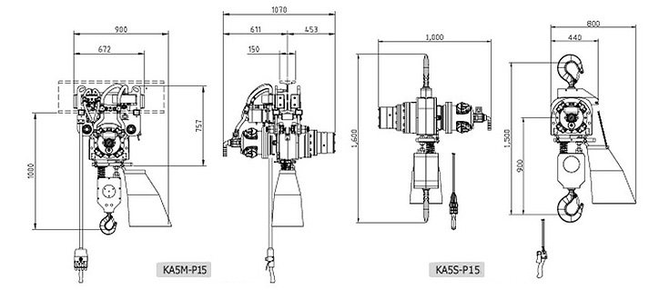 KA5-P15型氣動葫蘆尺寸參數圖 KA5-P15型氣動葫蘆尺寸參數圖