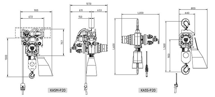 KA5-P20型氣動(dòng)葫蘆尺寸參數(shù) KA5-P20型氣動(dòng)葫蘆尺寸參數(shù)
