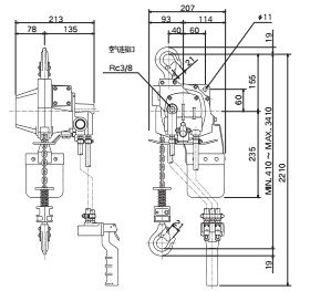 AT型氣動葫蘆尺寸圖 AT型氣動葫蘆尺寸圖